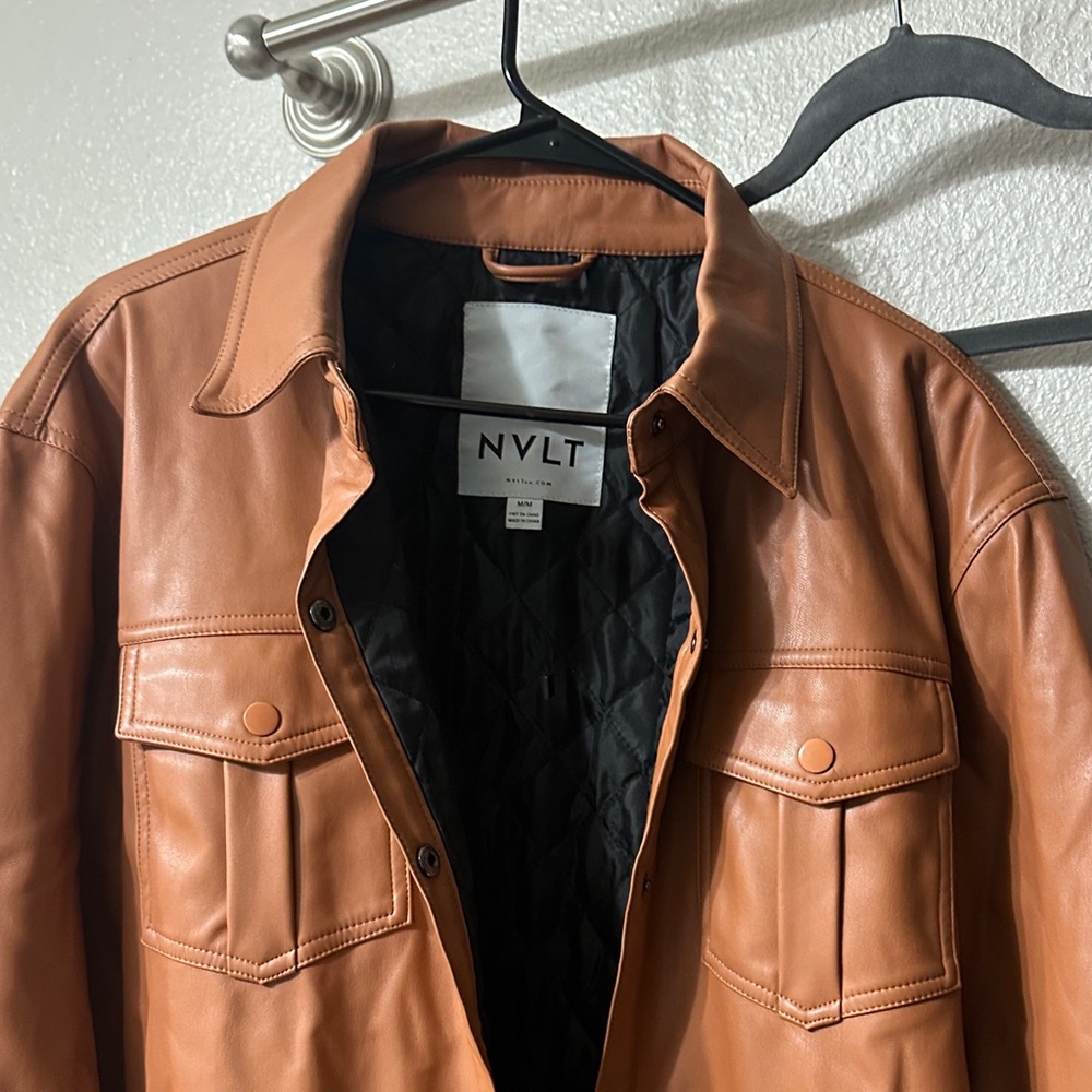 NVLT  Brown Leather Shirt Jacket